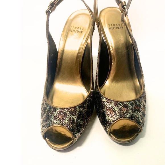 Stuart Weitzman Bronze Glitter Heels - Picture 5 of 8